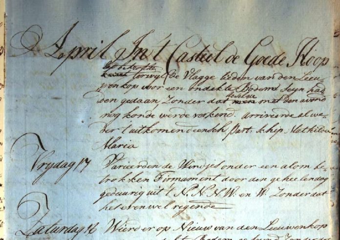 A copy of the VOC’s registers for April 1789. These daily registers contained rich detail - including about the weather. Tracing History Trust